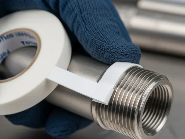 how to seal stainless steel pipe threads, sealing stainless steel fittings, prevent stainless steel galling, nickel PTFE tape, pipe thread compound, stainless steel pipe installation